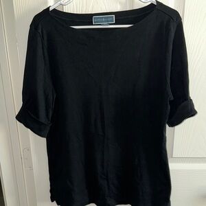 Black Boat Neck Cuffed Sleeve Top
